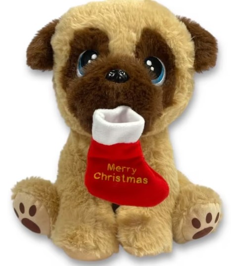 10" Sammy Dog WIth Christmas Stocking - Click Image to Close