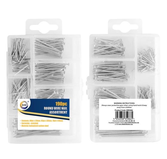 Assorted Round Wire Nail 190 Pack - Click Image to Close
