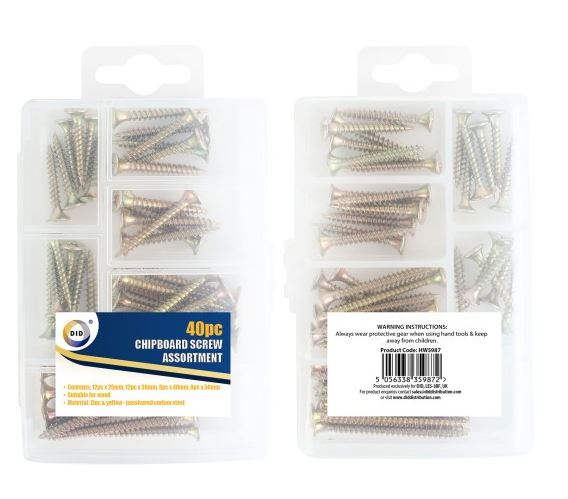 Assorted Chipboard Screw 40 Pack - Click Image to Close
