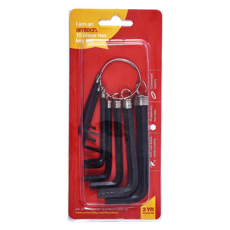 Amtech 10 Piece Hex Key Set & Keyring - Click Image to Close