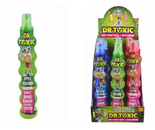 Giant Spray Candy With Sour Powder Dr Toxic 80GM X 12 - Click Image to Close