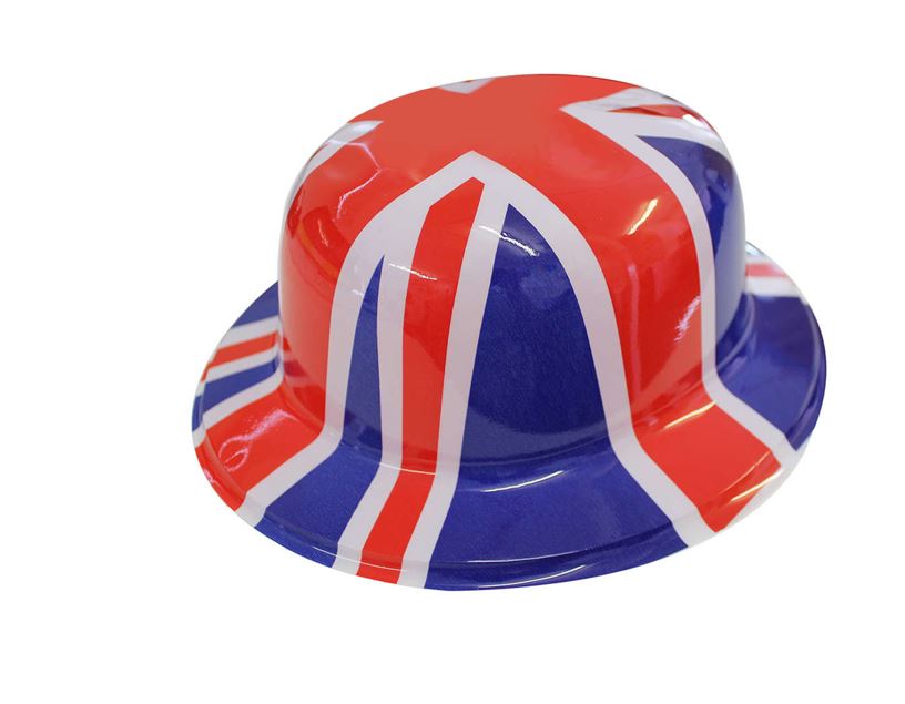 Union Jack Plastic Bowler Hat ( Adult ) - Click Image to Close