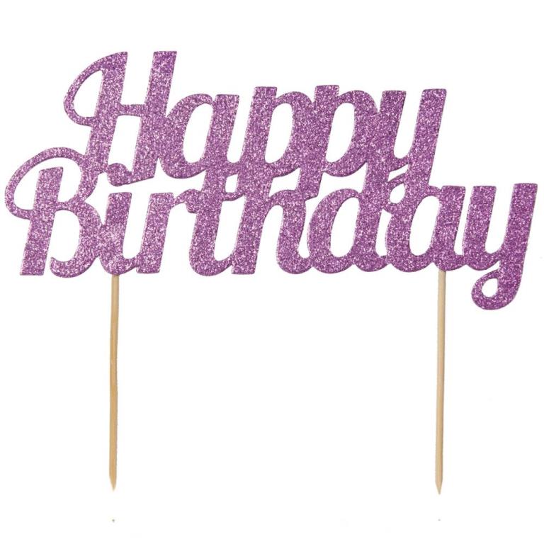 Glitter Happy Birthday Cake Topper Pink - Click Image to Close