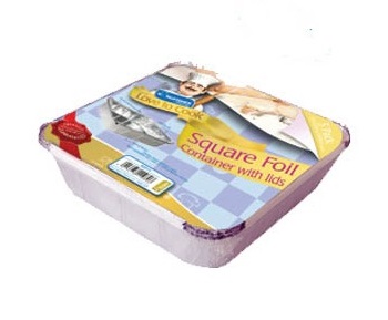 Square Foil Food Containers With Lids 4 Pack - Click Image to Close