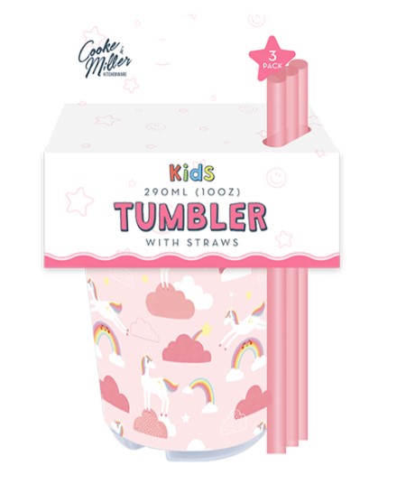 Unicorn Tumbler with Straw 3pk - Click Image to Close