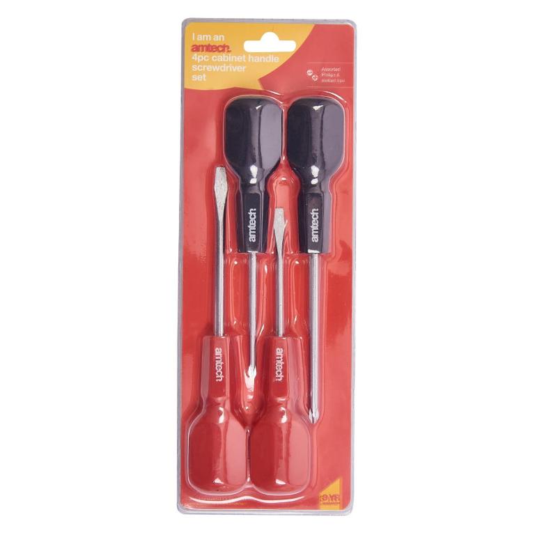 Amtech 4 Pack Cabinet Handle Screwdriver Set - Click Image to Close