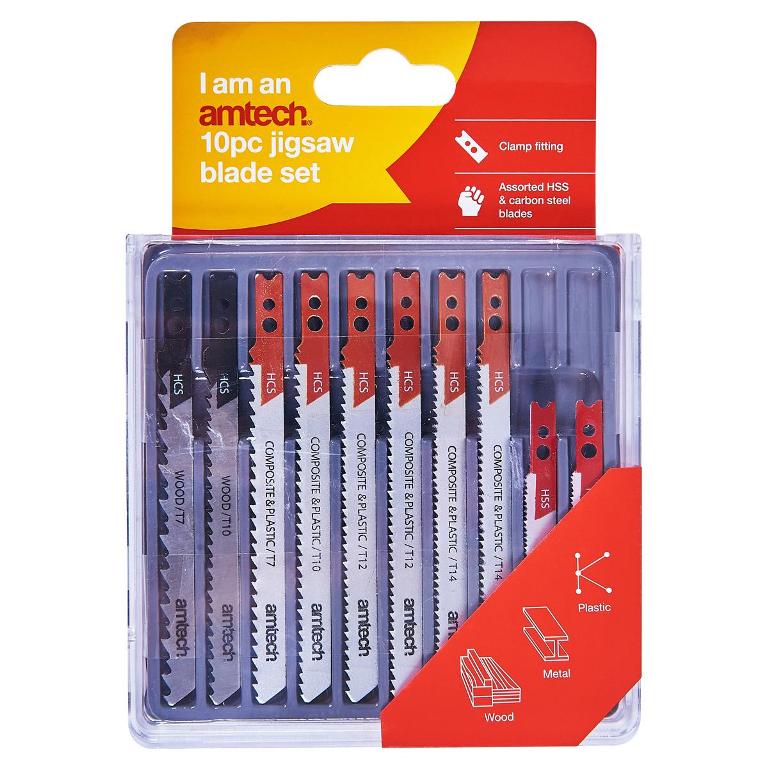 Amtech 10 Piece Mixed Jigsaw Blades Clamp Fitting - Click Image to Close