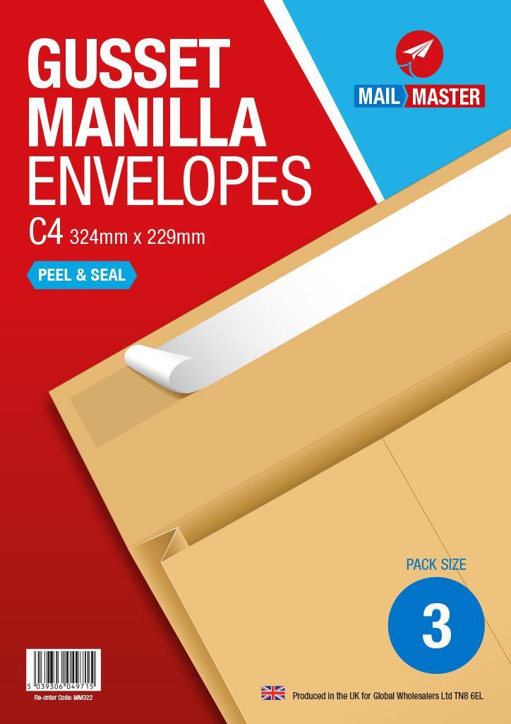 Mail Master C4 Gusset Envelopes Pack Of 3 - Click Image to Close