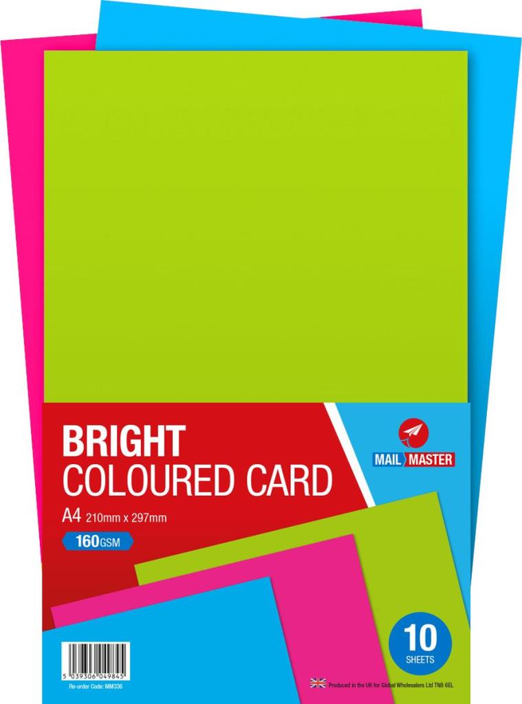 Mail Master A4 Assorted Bright Coloured Card 10 Pack - Click Image to Close