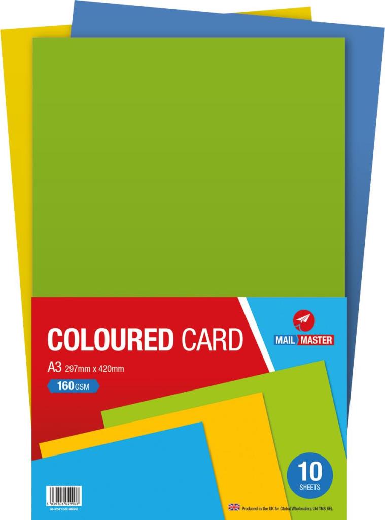 Mail Master A3 Assorted Bright Coloured Card 10 Pack - Click Image to Close