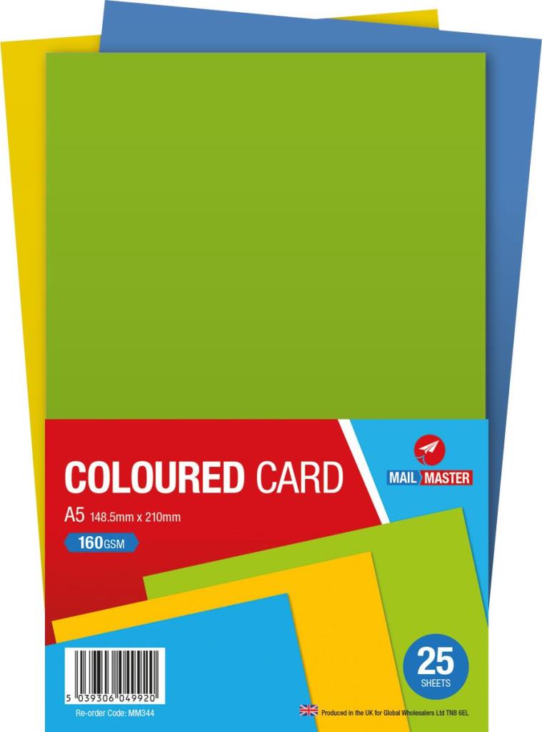 Mail Master A5 Assorted Coloured Card 25 Pack - Click Image to Close