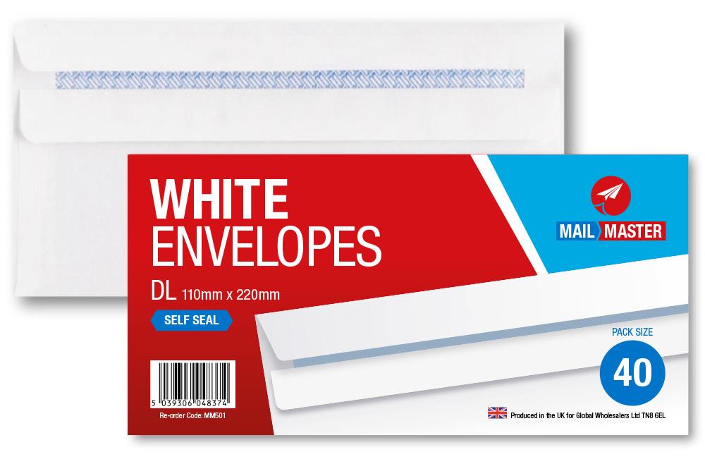 Mail Master DL White Self Seal Envelope 40 Pack - Click Image to Close