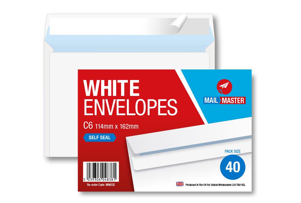 Mail Master C6 White Self Seal 40 Pack Envelope - Click Image to Close
