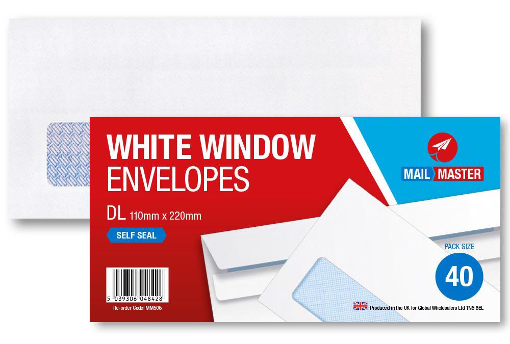 Mail Master DL White Window Self Seal 40 Pack Envelope - Click Image to Close