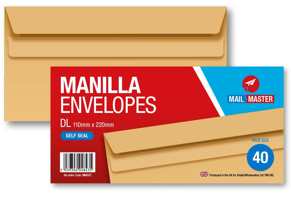 Mail Master DL Manilla Self Seal 40 Pack Envelope - Click Image to Close
