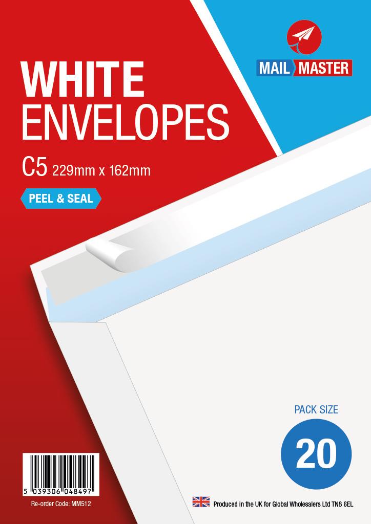 Mail Master C5 White Peel & Seal 20 Pack Envelope - Click Image to Close