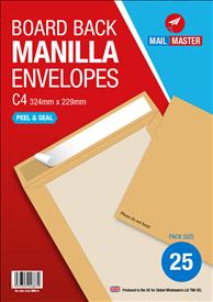 Mail Master C4 Boardback Envelope 25 Pack - Click Image to Close