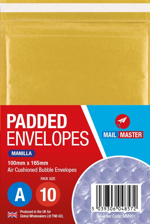 Mail Master A Manilla Padded Envelope 10 Pack - Click Image to Close