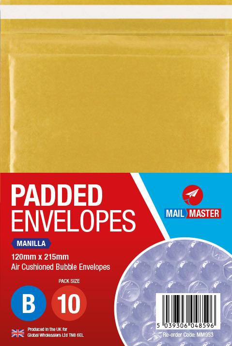 Mail Master B Manilla Padded Envelope 10 Pack - Click Image to Close
