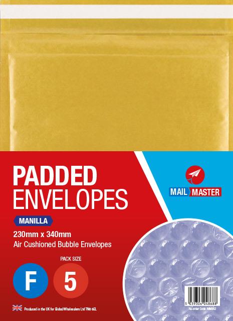 Mail Master F Manilla Padded Envelope 5 Pack - Click Image to Close