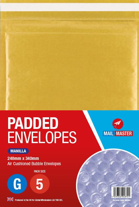 Mail Master G Manilla Padded Envelope 5 Pack - Click Image to Close