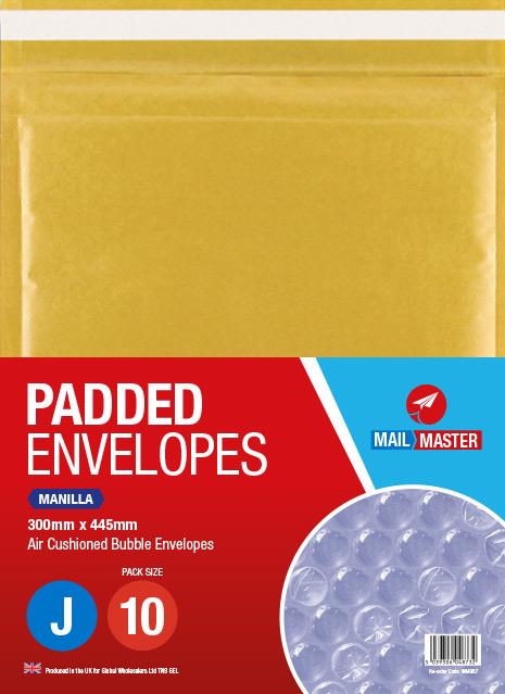 Mail Master J Manilla Padded Envelope 10 Pack - Click Image to Close