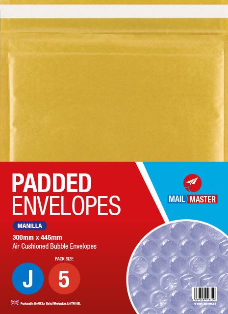 Mail Master J Manilla Padded Envelope 5 Pack - Click Image to Close