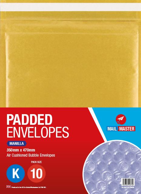Mail Master K Manilla Padded Envelope 10 Pack - Click Image to Close