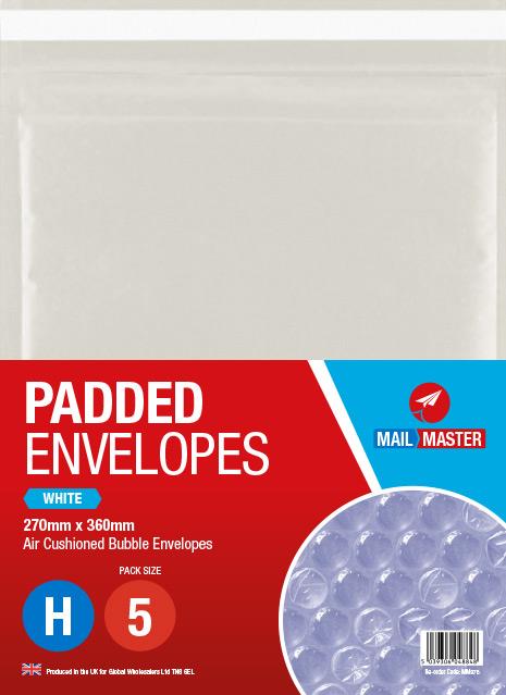 Mail Master H White Padded Envelope 5 Pack - Click Image to Close