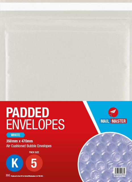 Mail Master K White Padded Envelope 5 Pack - Click Image to Close