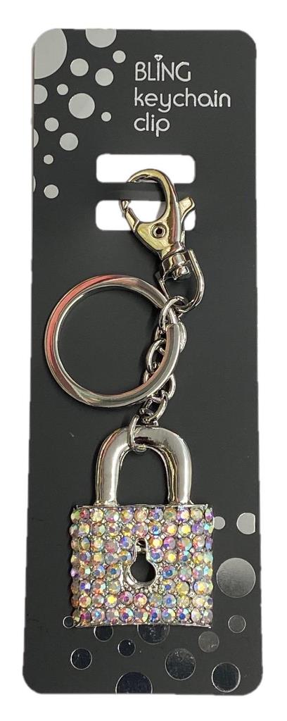 Bling Padlock Keyring With Keychain & Clip - Click Image to Close