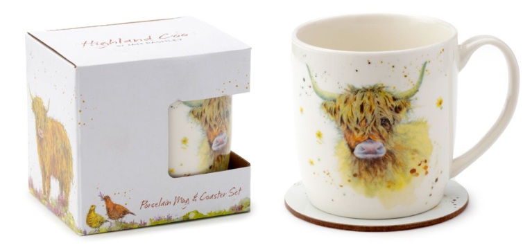 Jan Pashley Highland Coo Cow Porcelain Mug & Coaster Set - Click Image to Close