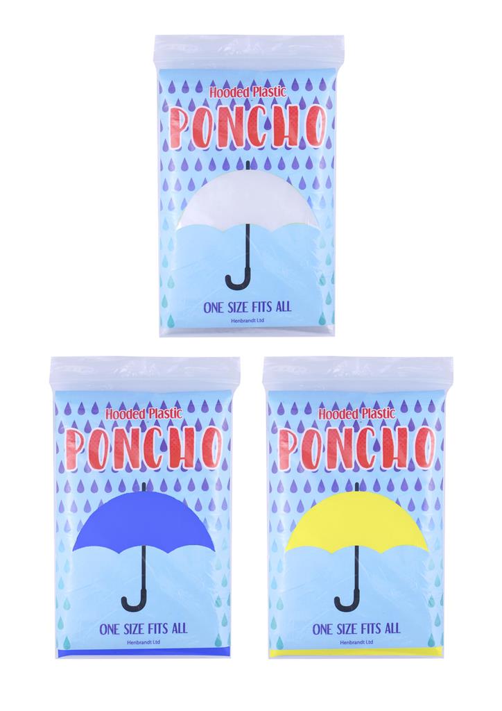 Hooded Plastic Poncho In One Size ( Assorted Colours ) - Click Image to Close