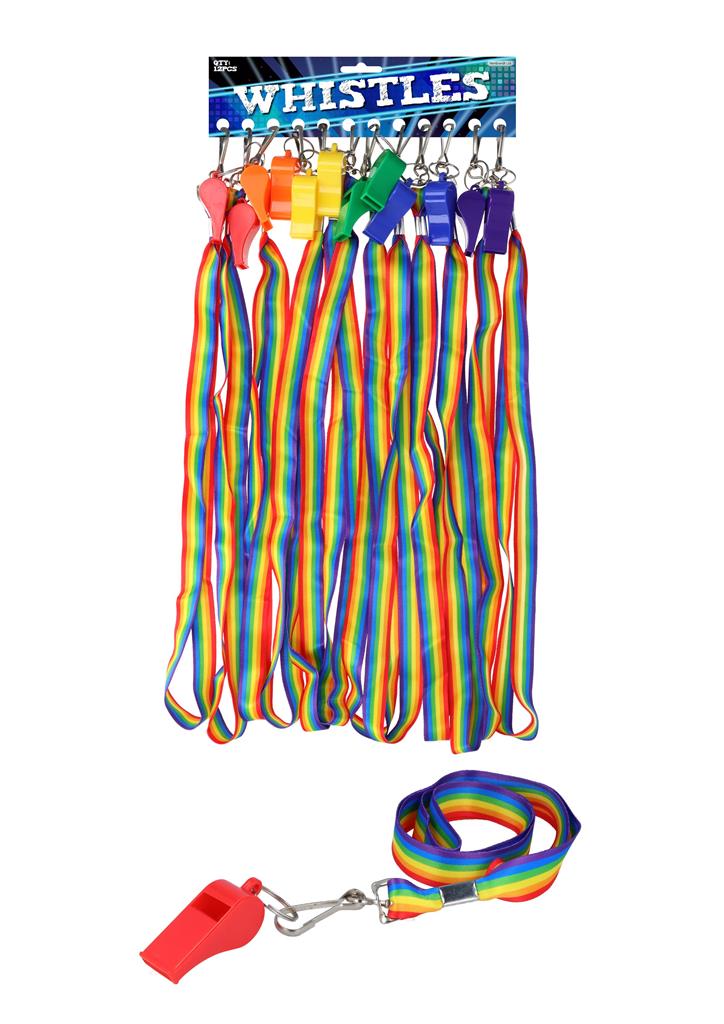 Plastic Whistle 5.5cm With Rainbow Cord X 12 ( 50p Each ) - Click Image to Close