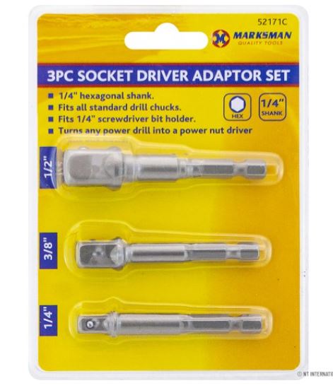 Socket Driver Adaptor Set 1/4" 3 Pack - Click Image to Close