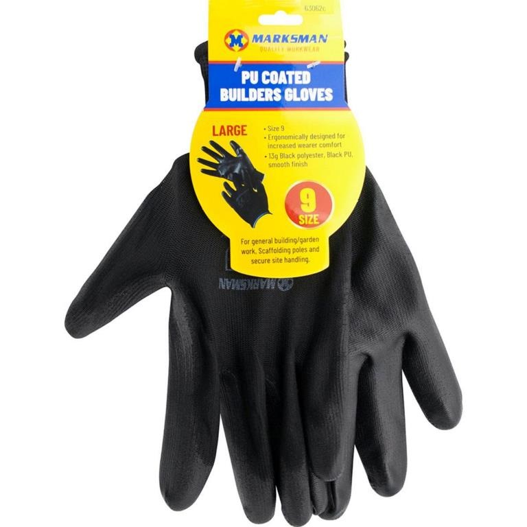Black Pu Coated Gloves Smooth Finish - L - Click Image to Close