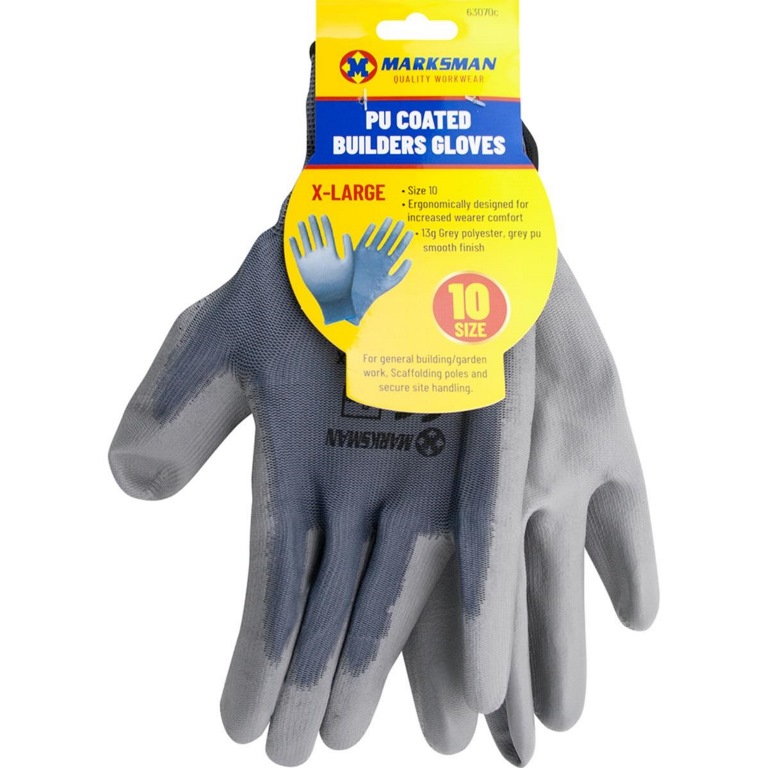 Grey Polyester PU Coating Gloves - size 10 - Click Image to Close