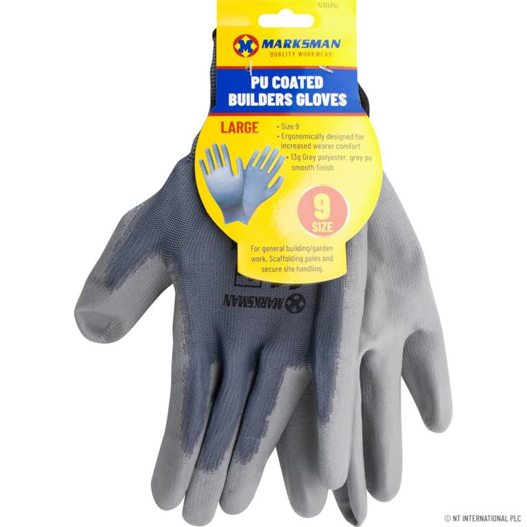 Grey Polyester Pu Coating Gloves - Size 9 - Click Image to Close