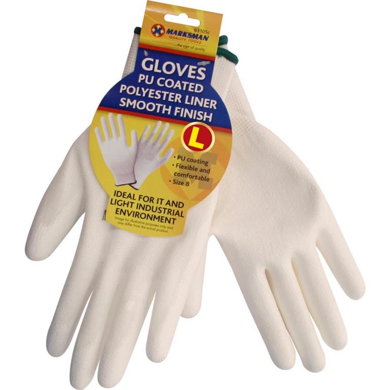 Pu Coated/ Polyester Liner Gloves - Size L - Click Image to Close