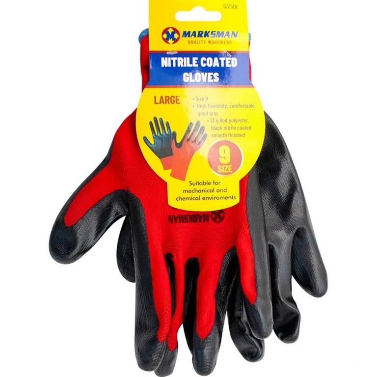 Nitrile Ctd Polyester Gloves Red/Black 9/L - Click Image to Close