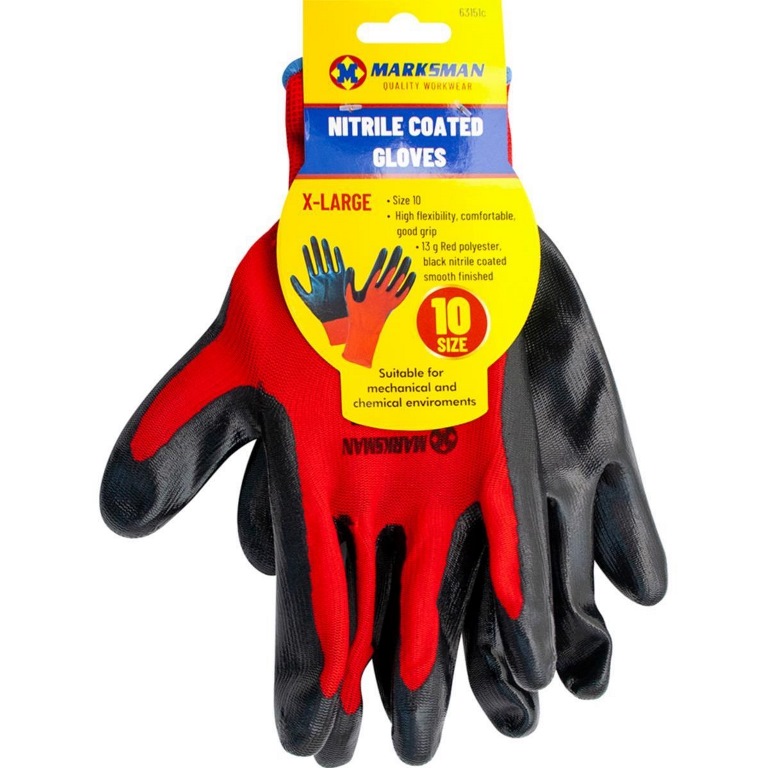 Red 10" 13G Polyester Black Nitrile Coating Gloves - Click Image to Close