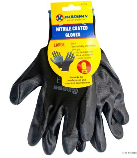 Black Polyester, Nitrile Coated Gloves 9/L - Click Image to Close