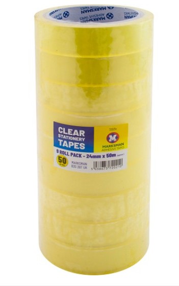 9 Roll Clear Stationary Tape 24mm x 50m - Click Image to Close