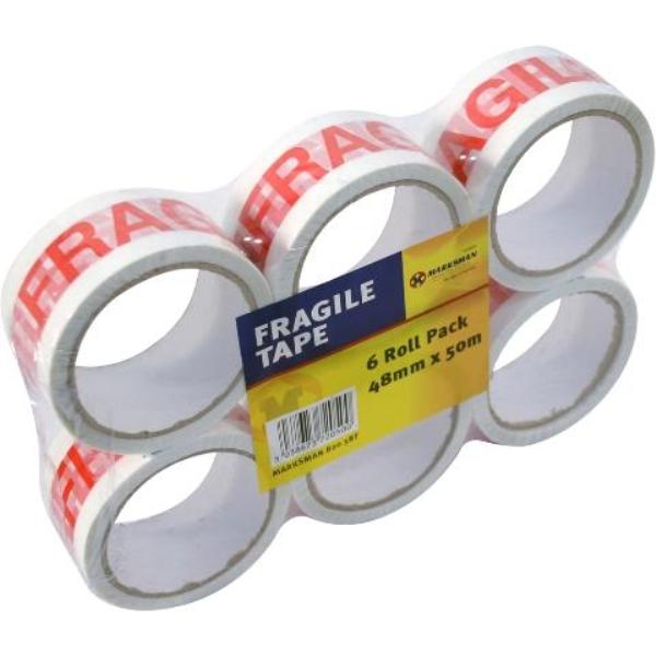 Fragile Printed Tape 48mm x 50M 6 Pack - Click Image to Close