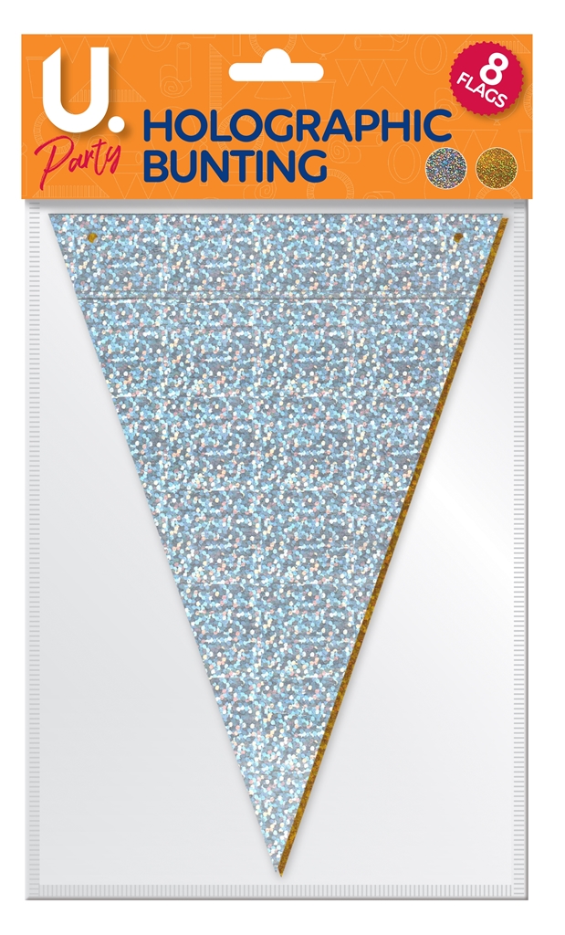 Holographic Bunting Gold & Silver, 2 Sided - Click Image to Close