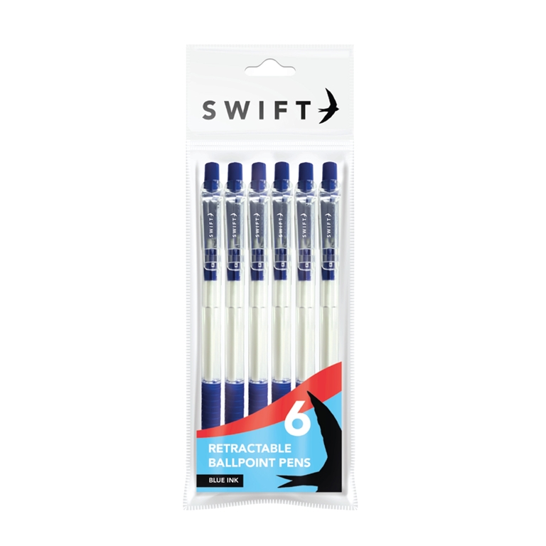 Retractable Blue Ballpoint Pens 6 Pack - Click Image to Close