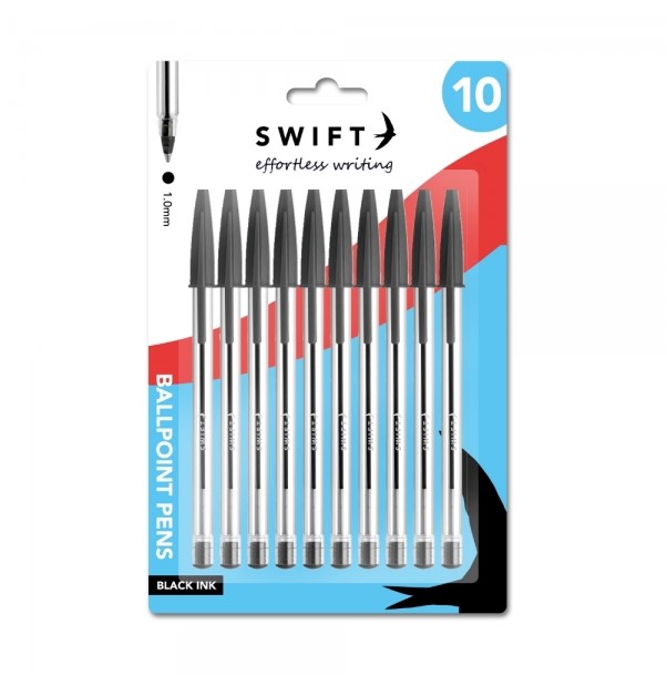 Pull Cap Ballpoint Pens, 10pk Black - Click Image to Close