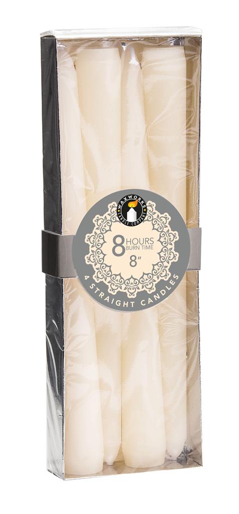Set Of 4 8 Straight Candles - White - Click Image to Close