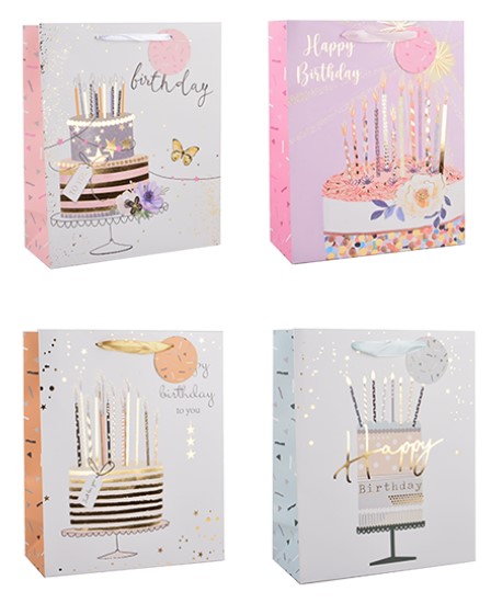 Womens Foiled Birthday Cake Large Gift Bag 30x42x12cm - Click Image to Close