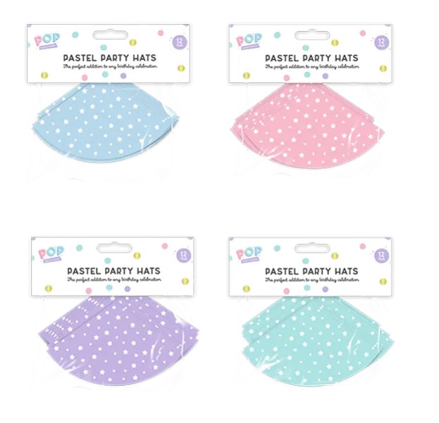 Pastel Party Hats 12pk - Click Image to Close